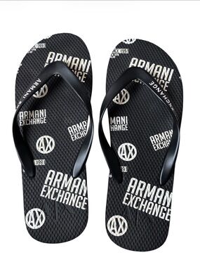 Armani Exchange Black Flip Flop Sandals with White Logo Print